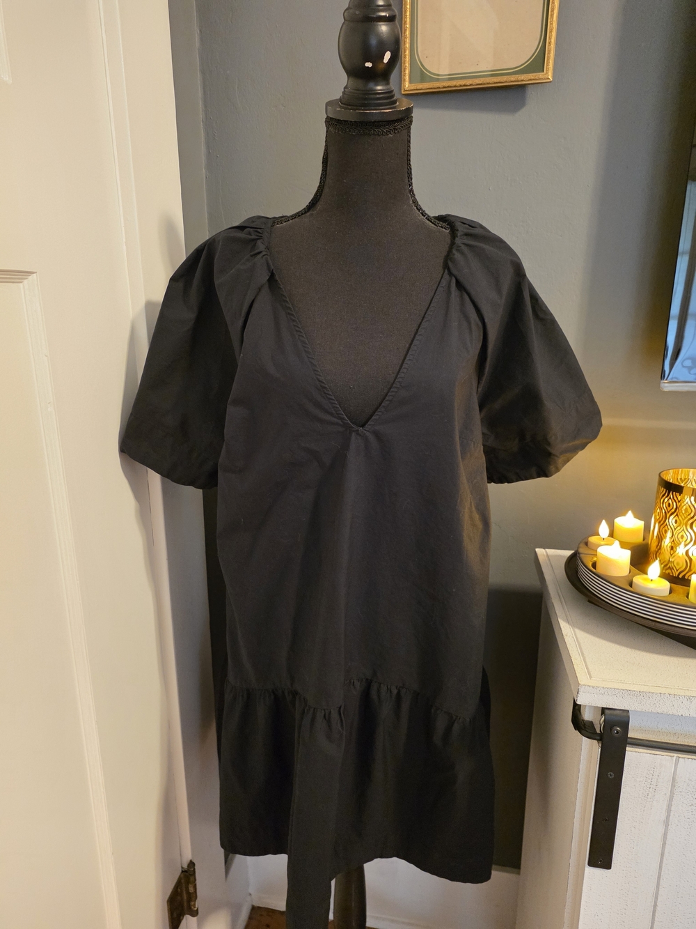 a new day Black V-Neck Puff Sleeve Tiered Mini Dress